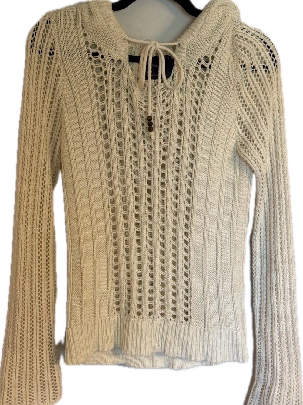 American Eagle Open-Knit Hooded Sweater - Cream Sz M